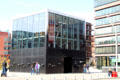 Glass cube-shaped Elbphilharmonie Pavilion on Grosser Grasbrook in HafenCity. Hamburg, Germany.