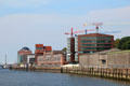 Modern buildings lining Elbe River in Altona port area. Hamburg, Germany.
