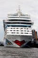Cruise ship AIDA with colorful artwork on her prow. Hamburg, Germany.