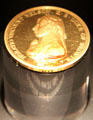 Gold coin inscribed with image of Horatio Nelson at International Maritime Museum. Hamburg, Germany.