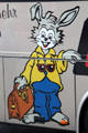 Traveling rabbit logo painted on side of bus. Hamburg, Germany.