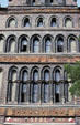 Gothic window & tile details of Holstentor. Lübeck, Germany.