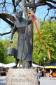 Statue commemorates market sweeper Ida Schumacher at Viktualienmarkt. Munich, Germany.