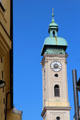 Clock tower of Heilig-Geist-Kirche. Munich, Germany.