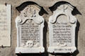 Tombstones affixed to exterior of Peterskirche. Munich, Germany.