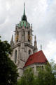 St Paul Church tower above apse. Munich, Germany.