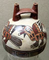 Nazca culture ceramic vessel painted with birds from southern coast of Peru at Five Continents Museum. Munich, Germany.