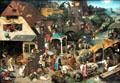 Representation of 126 Dutch proverbs painting by Pieter Brueghel the Elder at Berlin Gemaldegalerie. Berlin, Germany.