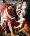 Christ as the gardener appears to three Marys painting by Jacob Jordaens at Berlin Gemaldegalerie. Berlin, Germany.