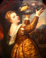 Young woman with plate of fruit painting by Titian at Berlin Gemaldegalerie. Berlin, Germany.