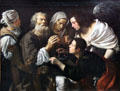 Healing of Tobias painting by follower of Caravaggio at Berlin Gemaldegalerie. Berlin, Germany.