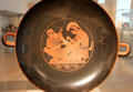 Greek terracotta red figure Kylix from Vulci, Italy shows Achilles binding Patroclus at Altes Museum. Berlin, Germany.