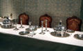 Silver serving dishes, plates, candlesticks by various makers of Augsburg at German Historical Museum. Berlin, Germany.