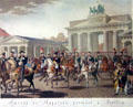 Napoleon entering Berlin through Brandenburg Gate on Oct. 27, 1806 painting at German Historical Museum. Berlin, Germany.