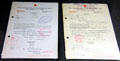 Red Cross forms used to send limited 25-word letters to relatives trapped in Germany during WWII at Jewish Museum Berlin. Berlin, Germany.
