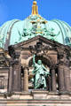 Statue of Christ on front of dome of Berlin Cathedral. Berlin, Germany.