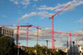 Cranes rebuilding Berlin near Potsdamer Platz. Berlin, Germany.