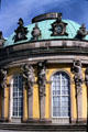 Facade detail of round central hall of Sanssouci Palace at Sanssouci Park. Potsdam, Germany.