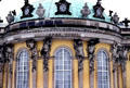 Name meaning 'without a care' on facade of Sanssouci Palace at Sanssouci Park. Potsdam, Germany.