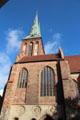 Gothic revival brick facade of St. Nicholas' Church. Berlin, Germany.