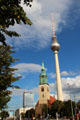 Park Inn, St. Mary's Church & Berlin Television Tower. Berlin, Germany.