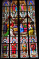 Stained glass windows depicting the Four Doctors of the Church under scene of Virgin Mary at Köln Cathedral. Köln, Germany.