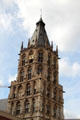 Details on Gothic tower of historic Cologne City Hall. Köln, Germany.