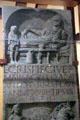 Gravestone inscription & carving of man dining in Roman fashion at Roman Germanic Museum. Köln, Germany.