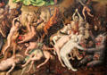 Detail of wicked being tormented by devils of The Last Judgment painting by Stefan Locher at Wallraf-Richartz Museum at Wallraf-Richartz Museum. Köln, Germany.