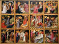 Devotional picture with 12 Scenes of the Life of Christ painting from Köln at Wallraf-Richartz Museum. Köln, Germany.