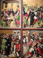 Four panels from two wings of triptych painting depicting Passion of Christ originally on the high altar of Köln's Carthusian Church of St. Barbara by Meister der Lyversberg-Passion at Wallraf-Richartz Museum. Köln, Germany.