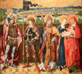 St. Anna, Virgin & Christ Child with Sts Christopher, Gereon & Peter painting with Köln in the background by Meister der Verherrlichung Mariae in Köln at Wallraf-Richartz Museum. Köln, Germany.