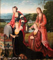 Triptych right wing with female worshippers of Death of Mary painting by Joos van Cleve, Antwerp at Wallraf-Richartz Museum. Köln, Germany.