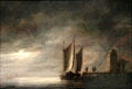 Dordrecht Harbor in Moonlight painting by Aelbert Cuyp at Wallraf-Richartz Museum. Köln, Germany.