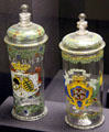 German-Bohemian enameled glass humpen at Hamburg Decorative Arts Museum. Hamburg, Germany.