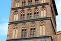 Late Gothic brickwork detail of Burgtor. Lübeck, Germany.