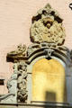 Detail of sandstone Baroque entrance arch for Füchtings Courtyard. Lübeck, Germany.