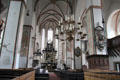 Three-aisle Romanesque interior design of St. Jacob's Church. Lübeck, Germany.