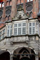 Design details of Gothic shield wall & Renaissance staircase at Lübeck Rathaus. Lübeck, Germany.