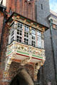 Renaissance oriel window to Breite Straße on narrow side of first porch at Lübeck Rathaus. Lübeck, Germany
