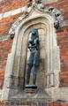 Modern sculpture in niche outside St. Annes Museum. Lübeck, Germany.