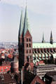 Marien church from elevated viewpoint of St. Peter's Church. Lübeck, Germany.