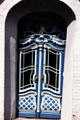 Blue & white Rococo door of house on Auf dem Meere. Lüneburg, Germany.