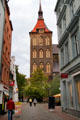 St Mary's Church tower above streetscape. Rostock, Germany.