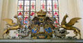 Coat of arms with Griffins at St. Mary's Church. Rostock, Germany.