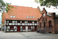 Heritage brick building at corner of Marienkirche. Rostock, Germany