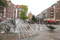 Joie de Vivre fountain by Jo Jastram & Reinhard Dietrich looking along Breite Str. Rostock, Germany.