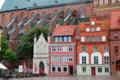 Old Market Square Germanic buildings with flying buttresses of St. Nicholas' Church. Stralsund, Germany