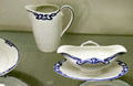 Stoneware serving pitcher & gravy boat in blue-banded relief pattern by Josef Maria Olbrich for Villeroy & Boch of Dresden at Schleswig Holstein State Museum. Schleswig, Germany.