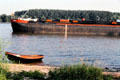 Barge traffic on the Rhine River. Germany.